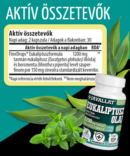 Eukaliptusz olaj + borsmenta - 60 db étrend-kiegészítő FineDrops gyógynövénykapszula