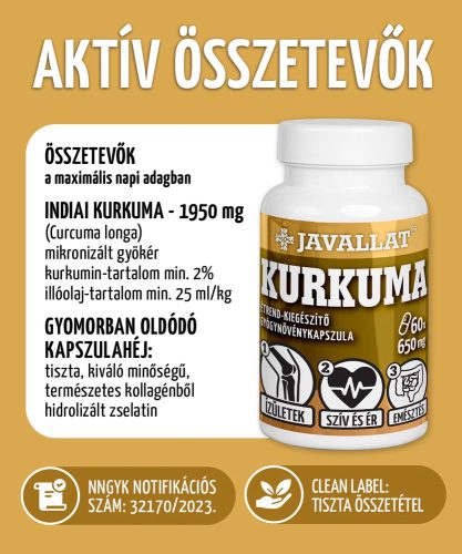 KURKUMA - 60 db étrend-kiegészítő gyógynövénykapszula