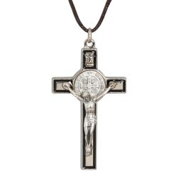   Nyakba akasztható, 8 cm-es fém feszület Szent Benedek éremmel