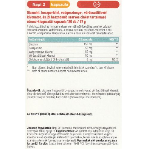 Vénák egészsége - Diozmin Heszperidin XXL - 120 db étrend-kiegészítő kapszula - Dr. Herz