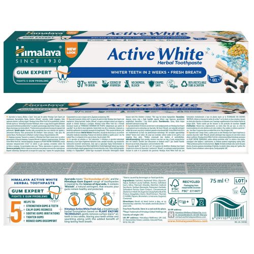 Fogfehérítő és frissítő fogkrémgél 75 ml - ACTIVE WHITE - HIMALAYA