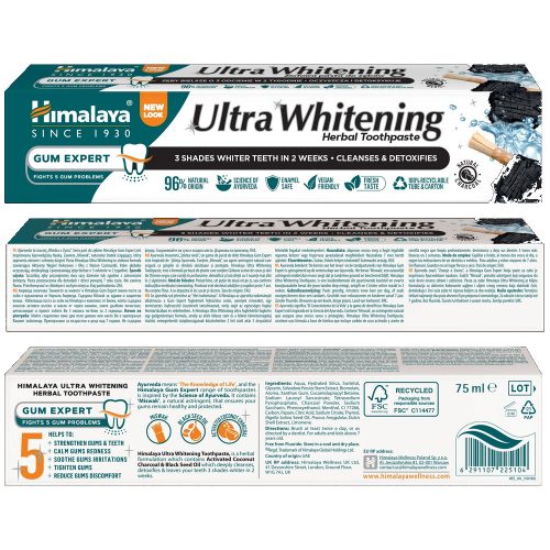 Fogfehérítő gyógynövényes, faszenes fogkrém 75 ml - ULTRA WHITENING - HIMALAYA 