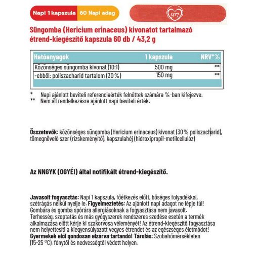Süngomba 500 mg - 60 db étrend-kiegészítő kapszula - Dr. Herz