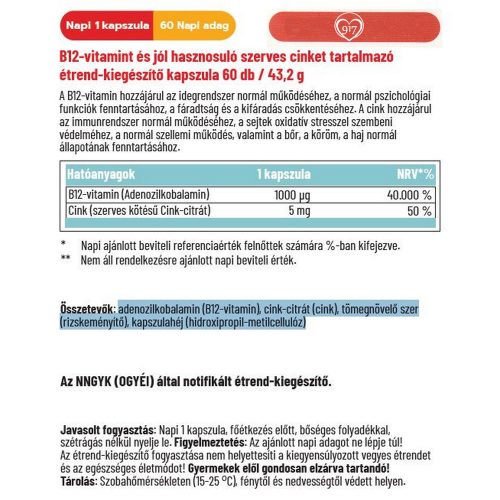 B12 PRO 1000 mcg - 60 db étrend-kiegészítő kapszula - Dr. Herz