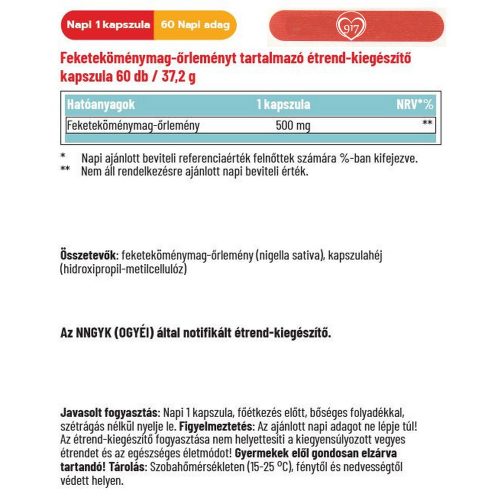 Feketeköménymag őrlemény 500 mg - 60 db étrend-kiegészítő kapszula - Dr. Herz