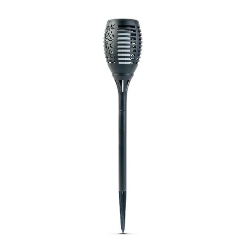 LED-es szolár lámpa - leszúrható - lángeffekt - 12 sárga LED - műanyag - fekete - 10 x 58 cm