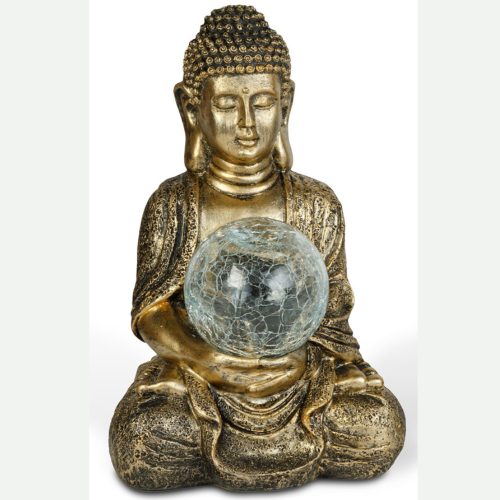 Buddha szobor - szolárlámpa - ARANY - 26 cm - Garden of Eden