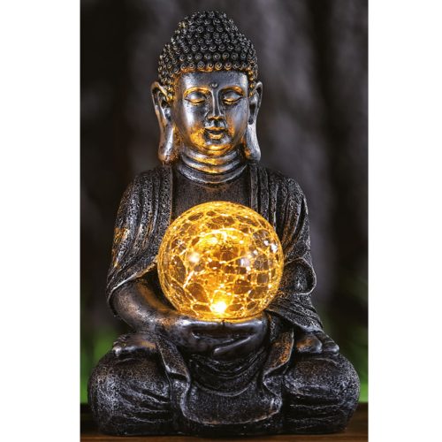 Buddha szobor - szolárlámpa - EZÜST - 26 cm - Garden of Eden
