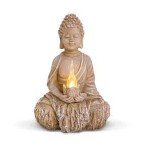   Buddha szobor - szolárlámpa - 19 cm - melegfehér LED gyertyával