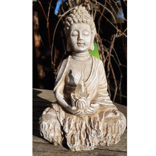 Buddha szobor - szolárlámpa - 19 cm - melegfehér LED gyertyával