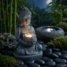 Buddha szobor - szolárlámpa - 20 cm - hidegfehér LED lámpával