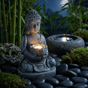   Buddha szobor - szolárlámpa - 20 cm - hidegfehér LED lámpával