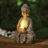 Buddha szobor - szolárlámpa - melegfehér - LED gyertyával 12,5x8,5x19 cm