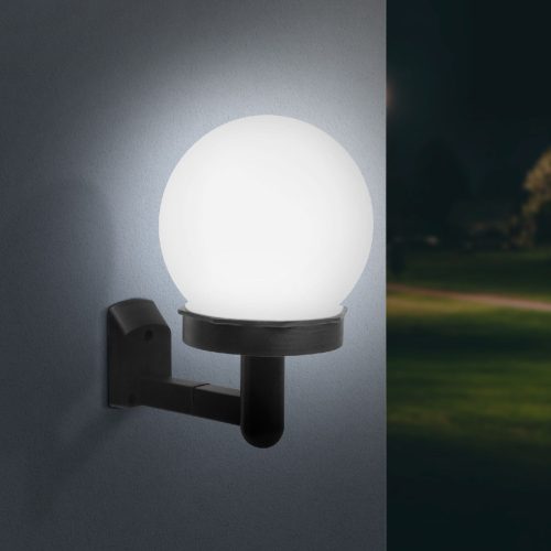 LED-es szolár fali lámpa - hidegfehér - fekete - műanyag 