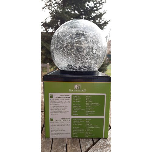 Szolár üveggömb, leszúrható - 15 cm, 20 melegfehér LED-es