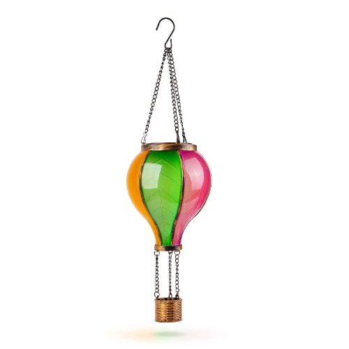 Felakasztható szolár lámpa - hőlégballon - lángeffekt - 12 sárga LED - 11x11x37 cm