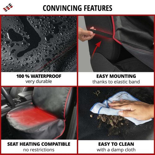 Ülésvédő huzat első ülésre - ECO bőr - fekete-piros - GUARDIAN - WALSER