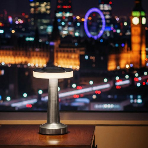 Asztali lámpa - érintésvezérlés - akkus, USB-C táp, 2 W LED - LONDON SILVER - PHENOM