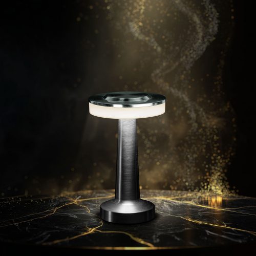 Asztali lámpa - érintésvezérlés - akkus, USB-C táp, 2 W LED - LONDON SILVER - PHENOM