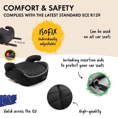 Gyerekülés magasító ISOFIX - ECE R 129 - ANDY - fekete - WALSER