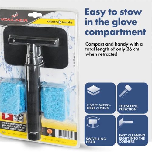 Ablaktisztító, teleszkópos 26-42 cm - 2 db mikroszálas kendővel - WALSER