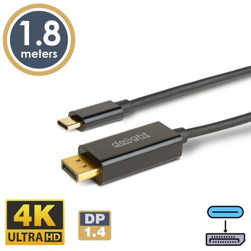 Type-C - DisplayPort kábel - 1.4 - 4K - 1,8 m - DELIGHT