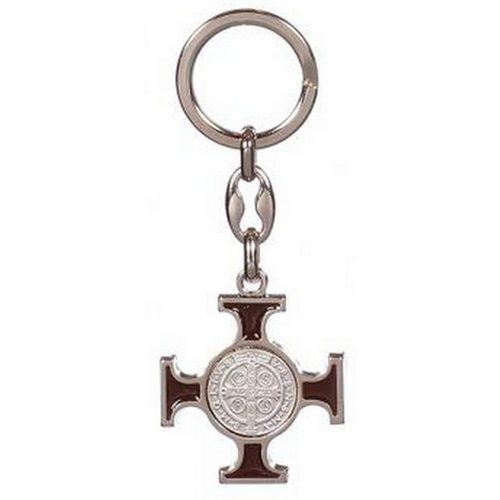 Kulcstartó - Kelta kereszt, Szent Benedek éremmel - 9,5 cm - barna