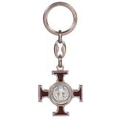 Kulcstartó - Kelta kereszt, Szent Benedek éremmel - 9,5 cm - barna