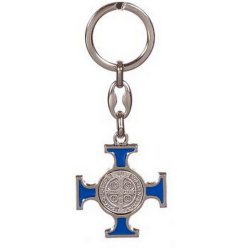   Kulcstartó - Kelta kereszt, Szent Benedek éremmel - 9,5 cm - kék