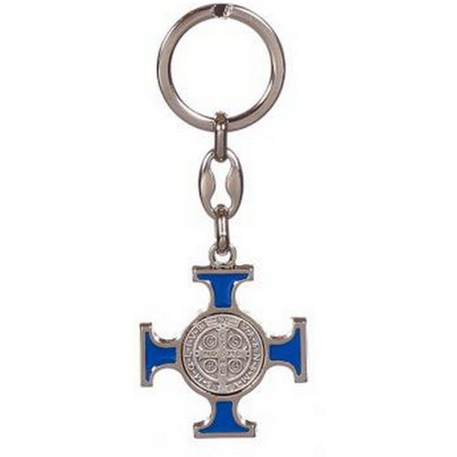 Kulcstartó - Kelta kereszt, Szent Benedek éremmel - 9,5 cm - kék