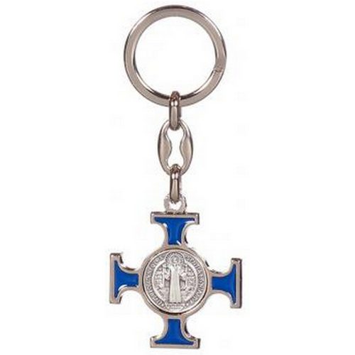 Kulcstartó - Kelta kereszt, Szent Benedek éremmel - 9,5 cm - kék