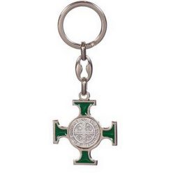   Kulcstartó - Kelta kereszt, Szent Benedek éremmel - 9,5 cm - zöld