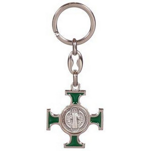 Kulcstartó - Kelta kereszt, Szent Benedek éremmel - 9,5 cm - zöld