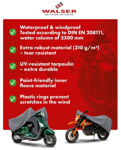 Motortakaró ponyva PREMIUM - SCOOTER - S méret - 185x90x100 cm szürke - WALSER 41088