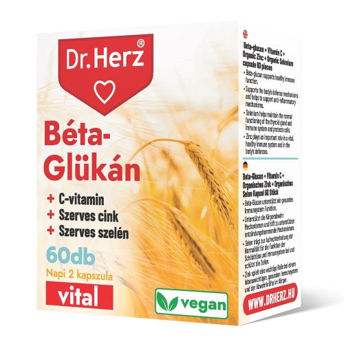 BÉTA-GLÜKÁN+SZERVES CINK,SZELÉN+C-VITAMIN VEGAN - 60 db étrend-kiegészítő kapszula - Dr. Herz