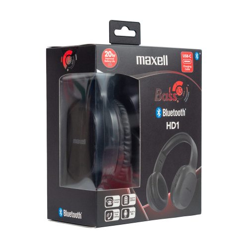 Fejhallgató vezeték nélküli - Bluetooth 5.1 - beépített mikrofonnal - USB-C - fekete - BASS 13-HD1 - MAXELL