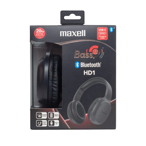 Fejhallgató vezeték nélküli - Bluetooth 5.1 - beépített mikrofonnal - USB-C - fekete - BASS 13-HD1 - MAXELL