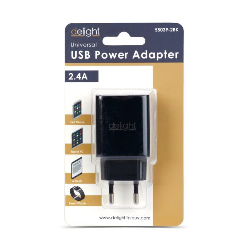 USB Hálózati adapter 2x USB-A - 2.4 A - DELIGHT