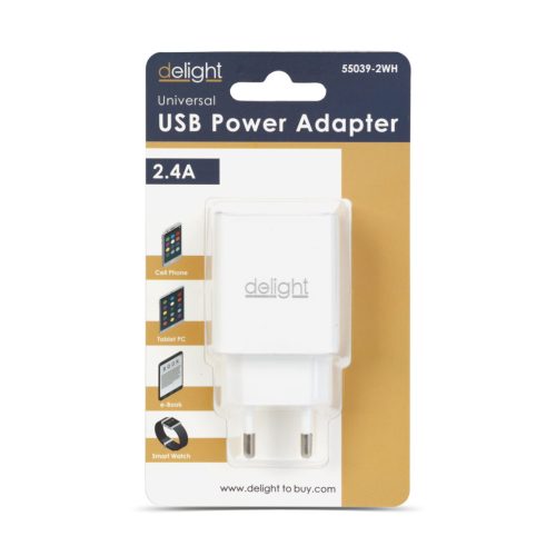 USB Hálózati adapter 2x USB-A - 2.4 A - DELIGHT