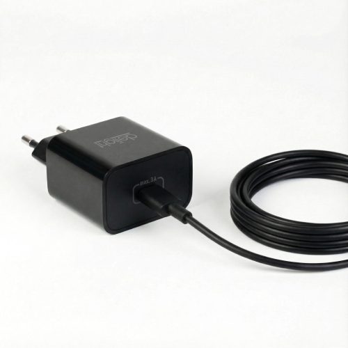 Hálózati Adapter - USB Type-C - gyorstöltő, PD20W - fekete - DELIGHT