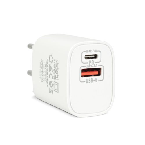 Hálózati Adapter USB + Type-C PD20W gyorstöltéssel - DELIGHT