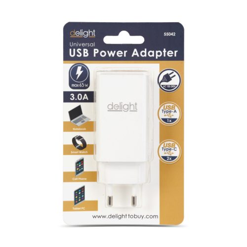 Hálózati Adapter - USB-A 20W + Type-C PD45W gyorstöltéssel