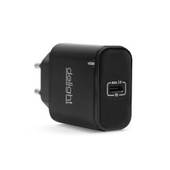   Hálózati Adapter - USB Type-C - gyorstöltő, PD20W - fekete - DELIGHT