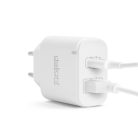 Hálózati Adapter USB + Type-C - gyorstöltő, PD20W - fehér - DELIGHT