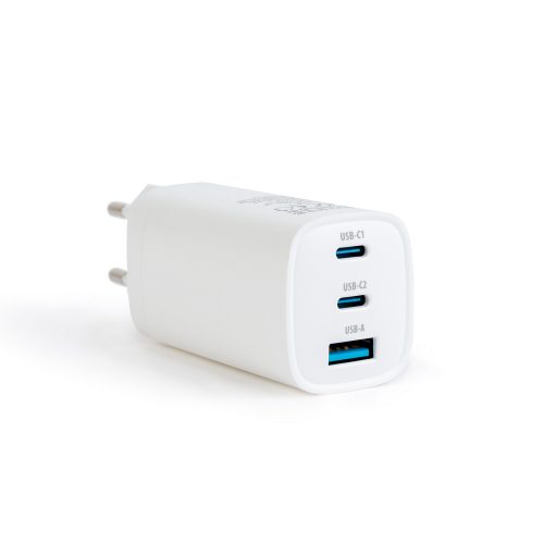 Hálózati Adapter USB + Type-C PD45W gyorstöltéssel - fehér - DELIGHT
