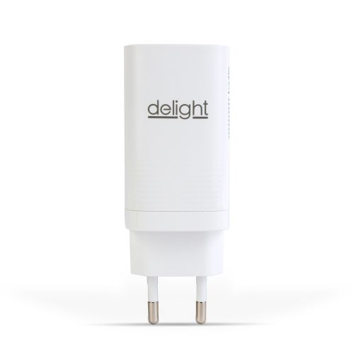 Hálózati Adapter USB + Type-C PD45W gyorstöltéssel - fehér - DELIGHT