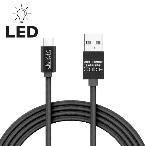 Adatkábel - USB Type-C LED fénnyel, fekete 1 m - 55442C-BK