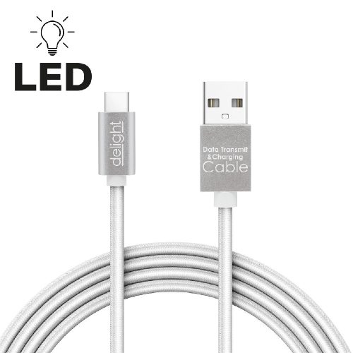 Adatkábel - USB Type-C LED fénnyel, ezüst 1 m - 55442C-WH