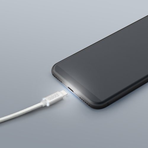 Adatkábel - iPhone "lightning" LED fénnyel ezüst 1 m - DELIGHT