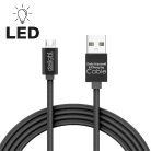 Adatkábel - Micro USB LED fénnyel, fekete 1 m - DELIGHT
